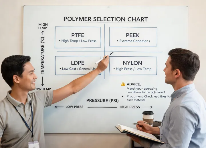 Engineer explaining material chart