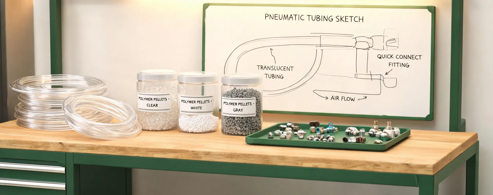 Polymer tubing and pneumatic bench